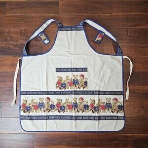 Vintage Bib Apron 100% Cotton Bear's Family Tie Back Korean Brand Home Fashion